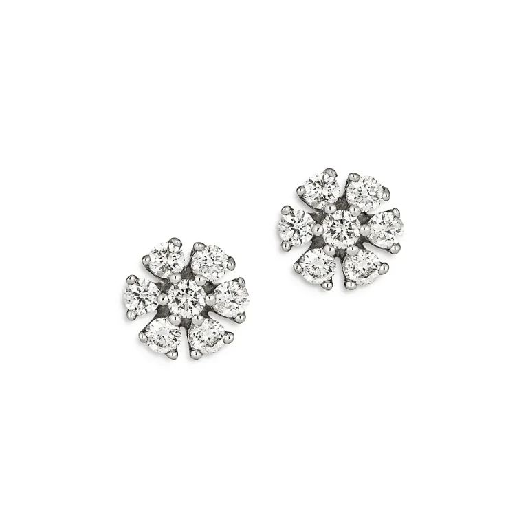 Diamond Flower Stud Earrings in 14K White Gold, 0.25 tcw