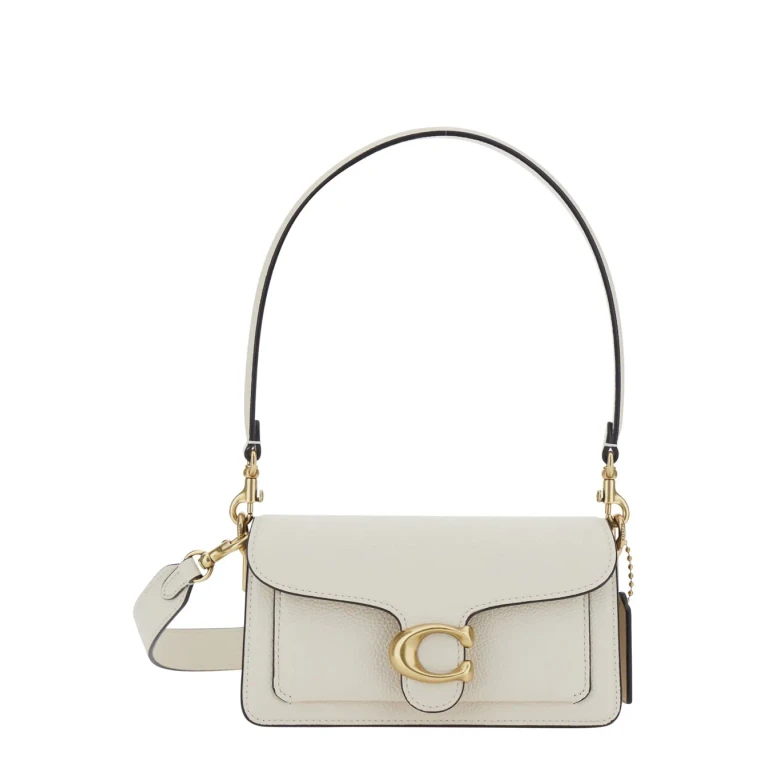 tabby 20 White Coach Shoulder Bag With Removable Handle And Logo Plate On The Front In Leather For Women