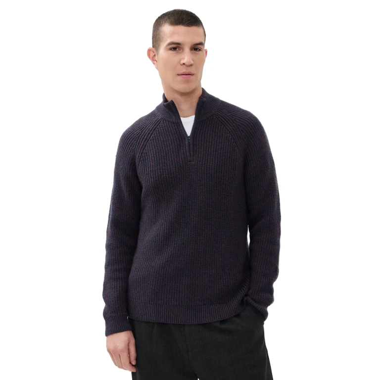 Marine Layer Inverness Quarter Zip Sweater Navy/Red XL