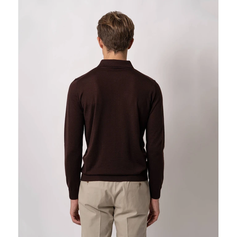 Larusmiani Cashmere And Silk Polo Shirt Vienna Darkbrown Pullover M/lunga - Men