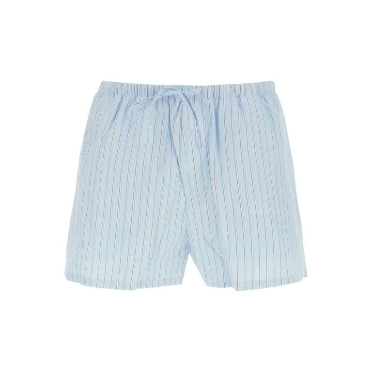 Dunst Blue Striped pajama Mini Shorts With Elastic Waist For Women