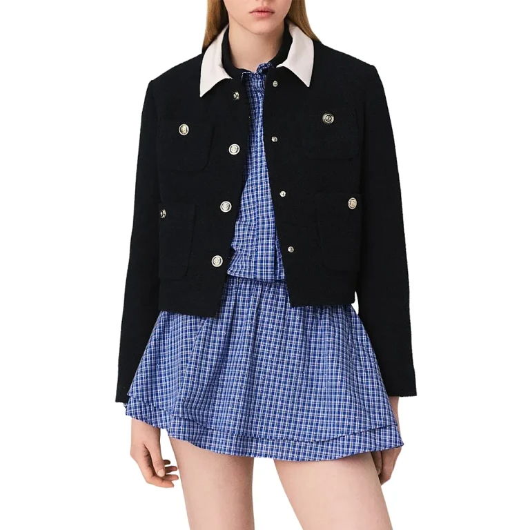 Maje Cropped Tweed Jacket With Removable Collar