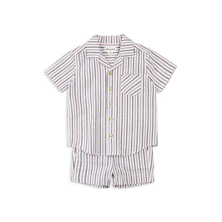 Miles The Label Boys' Striped Seersucker Shirt & Shorts Set - Baby
