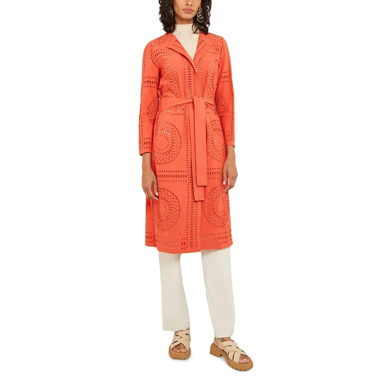 Misook Eyelet Open Front Long Jacket