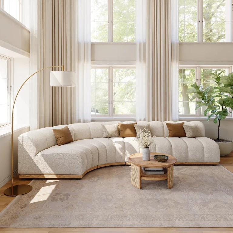 140" Spill-Resistant Curved Modular Sectional Sofa 4 Pieces Performance Boucle White Sectional Couch