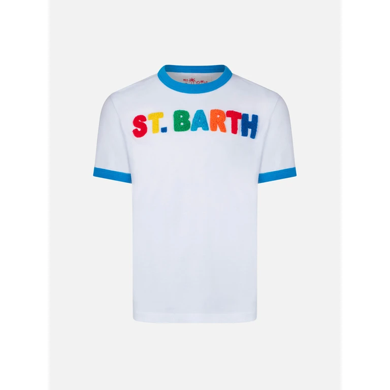Mc2 Saint Barth Boy Cotton T-Shirt With Multicolor Lettering White