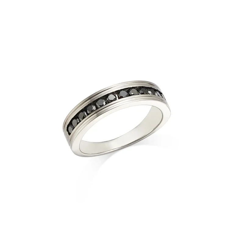 Men's Black Diamond Band in 14K White Gold, 0.60 tcw