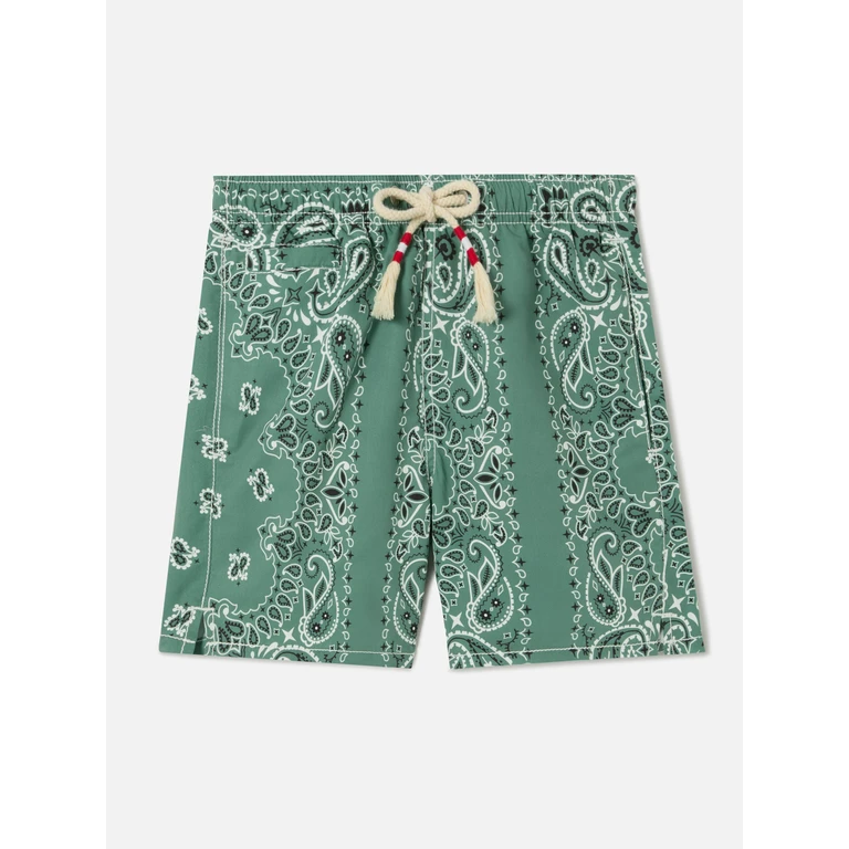 Mc2 Saint Barth Caprese Jr Swim Shorts With Military Green Bandana Print Swimshort
