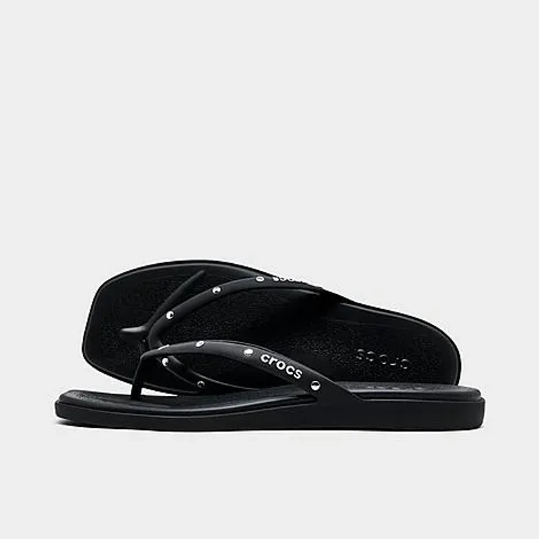 Crocs Women's Miami Studded Flip Sandals in Black Size: 5.0