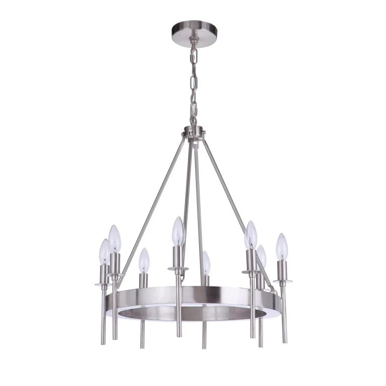 Brushed Polished Nickel Eight Light Chandelier from the Larrson Collection