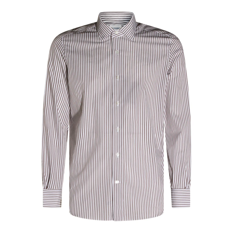 Mazzarelli Shirts Bianco-caffe _100 % Co - Men