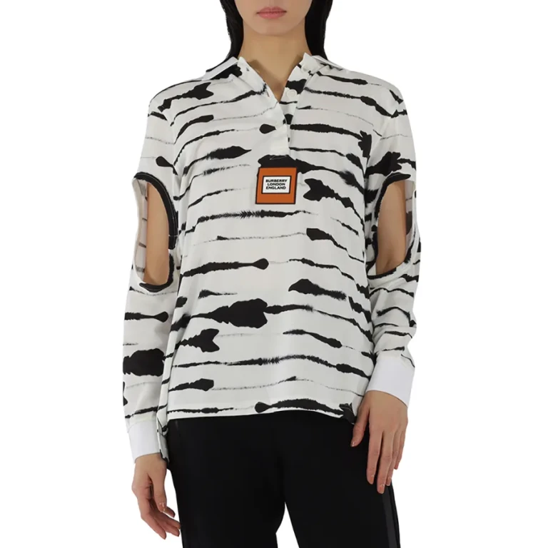 Burberry Ladies Monochrome Watercolor Printed Cotton Polo Shirt
