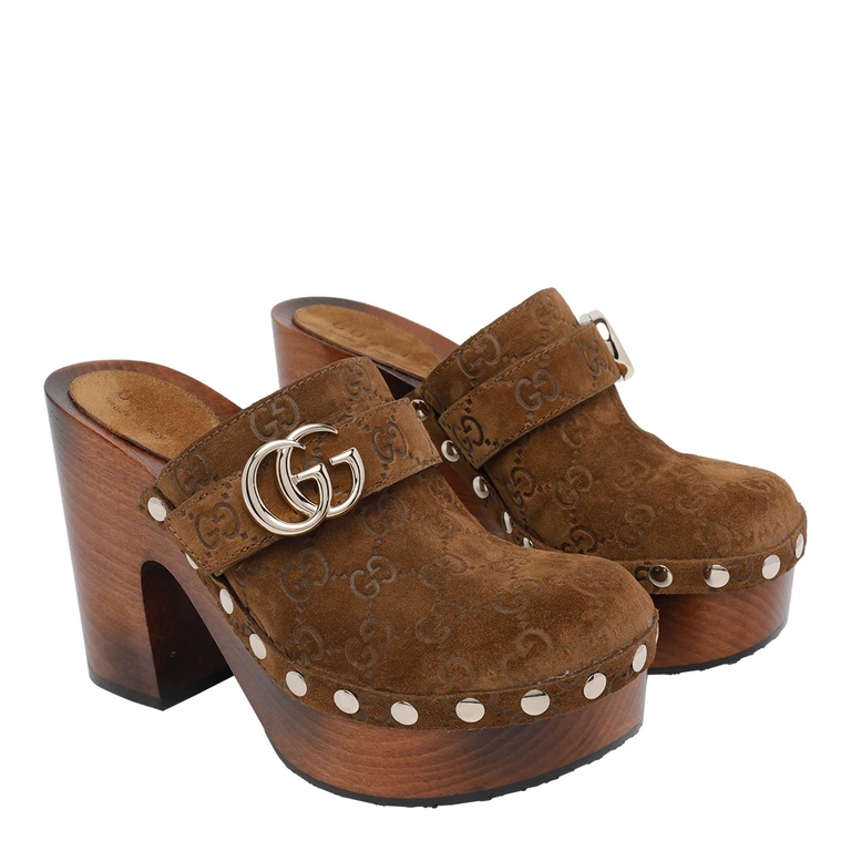 Gucci Sandals Brown Suede Leather/rubber Sole - Women