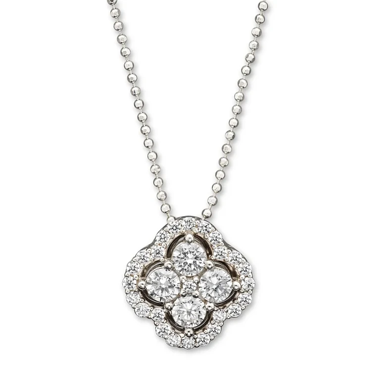 Diamond Clover Pendant Necklace in 14K White Gold, .75 tcw