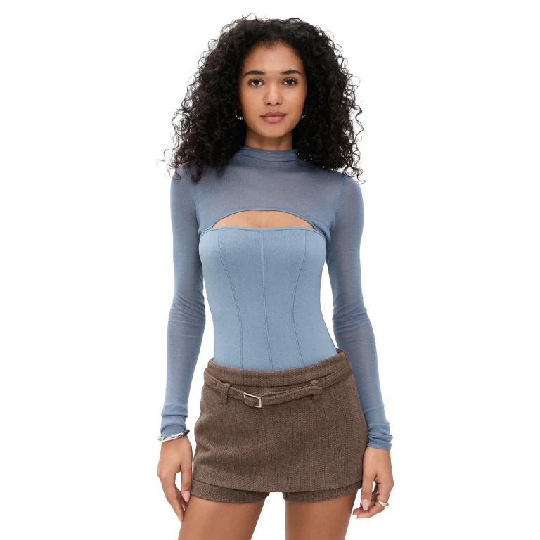 Fleur du Mal Kate Thong Bodysuit Charcoal Blue M