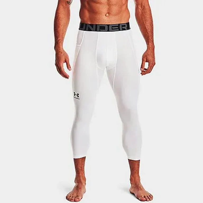 Under Armour Men's HeatGear Three-Quarter Training Leggings in White/Black Size: XS