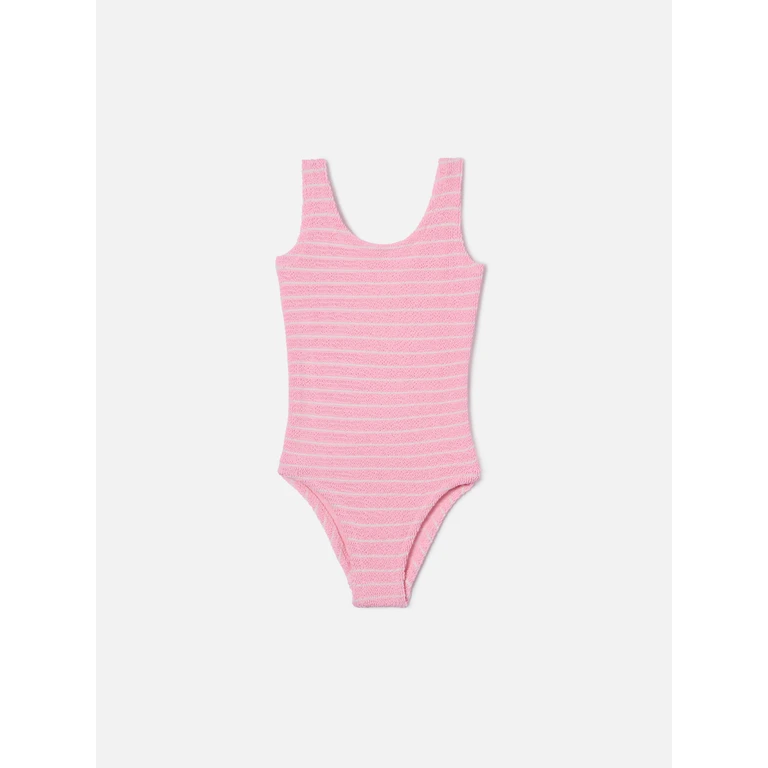 Mc2 Saint Barth Cara Crinkle One-Piece Swimsuit Pink And White Stripes One Piece