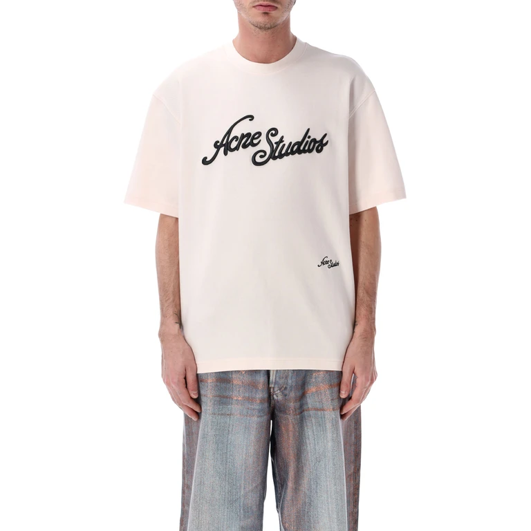 Acne Studios Cotton Embroidered T-Shirt Baby Pink Organic - Unisex