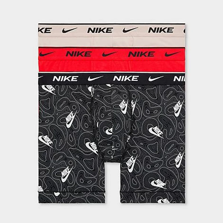 Nike Men's Stretch Cotton Boxer Briefs (3-Pack) in Typograph/Black/Red Size: XL