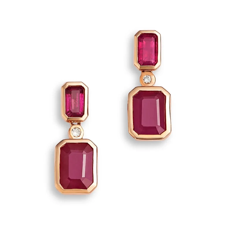 Ruby & Diamond Drop Earrings in 14K Rose Gold