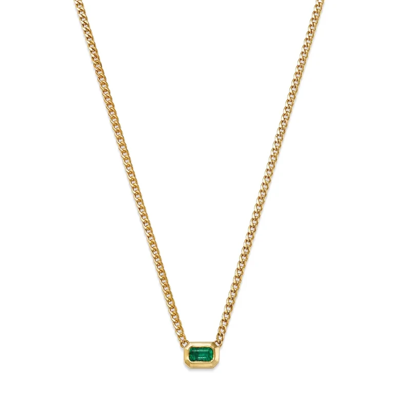Zoe Chicco 14K Yellow Gold Emerald Gemstones Bezel Pendant Necklace, 14-16