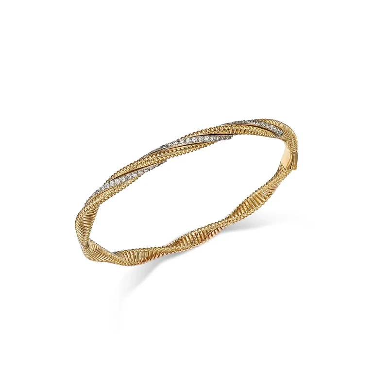 Diamond Twist Bangle in 14K White & Yellow Gold, 0.55 tcw