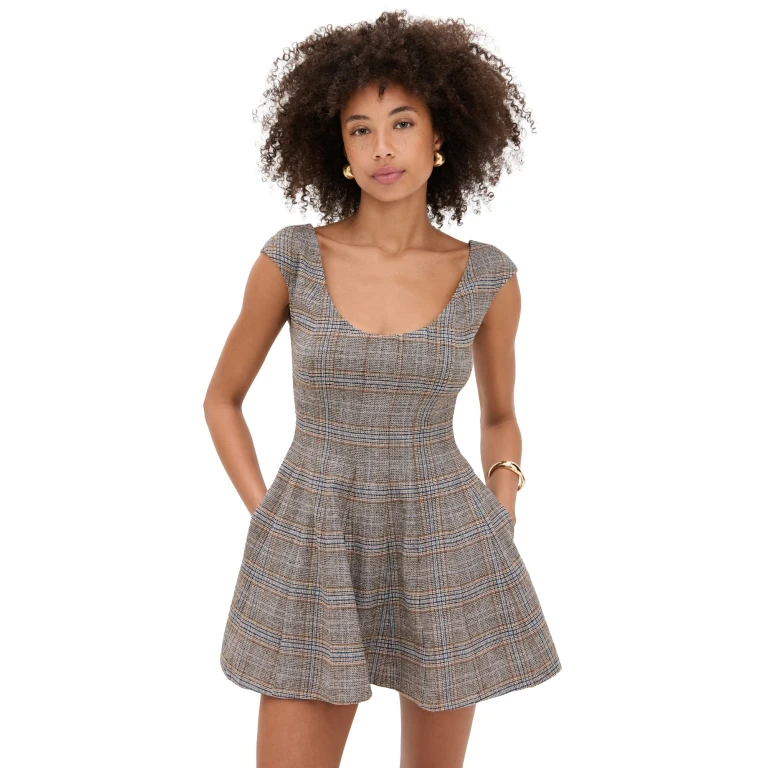 GUIZIO Leila Tartan Mini Dress Green Multi S