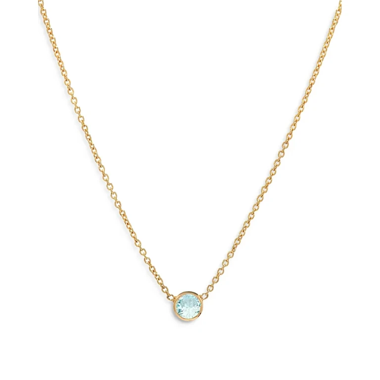 Zoe Lev 14K Yellow Gold Aquamarine Birthstone Solitaire Pendant Necklace, 16-18