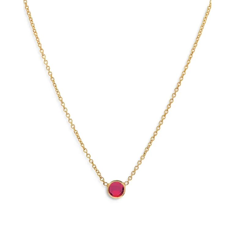 Zoe Lev 14K Yellow Gold Ruby Birthstone Solitaire Pendant Necklace, 16-18