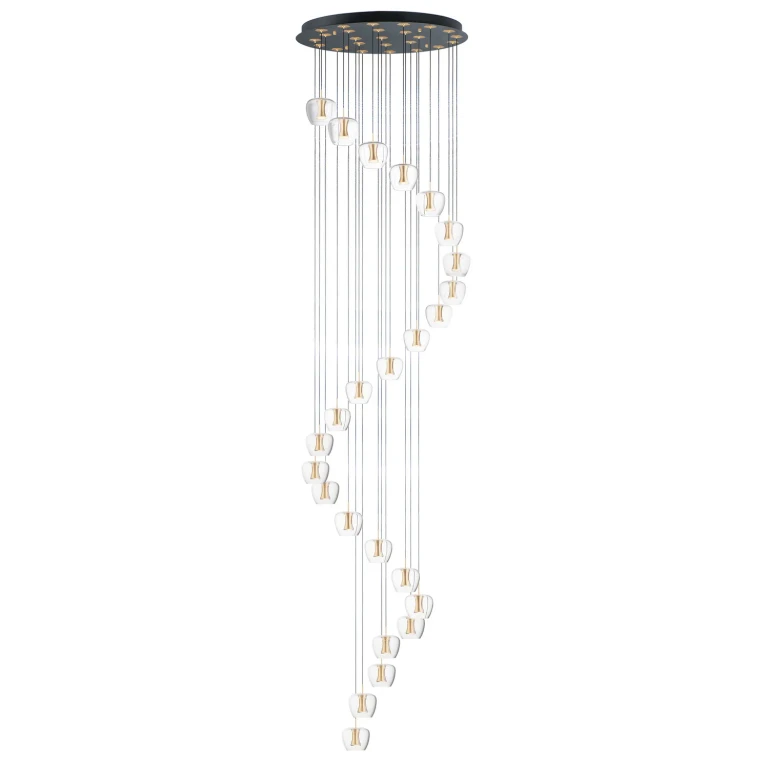 Newton 25-Light LED Pendant in Black with Gold