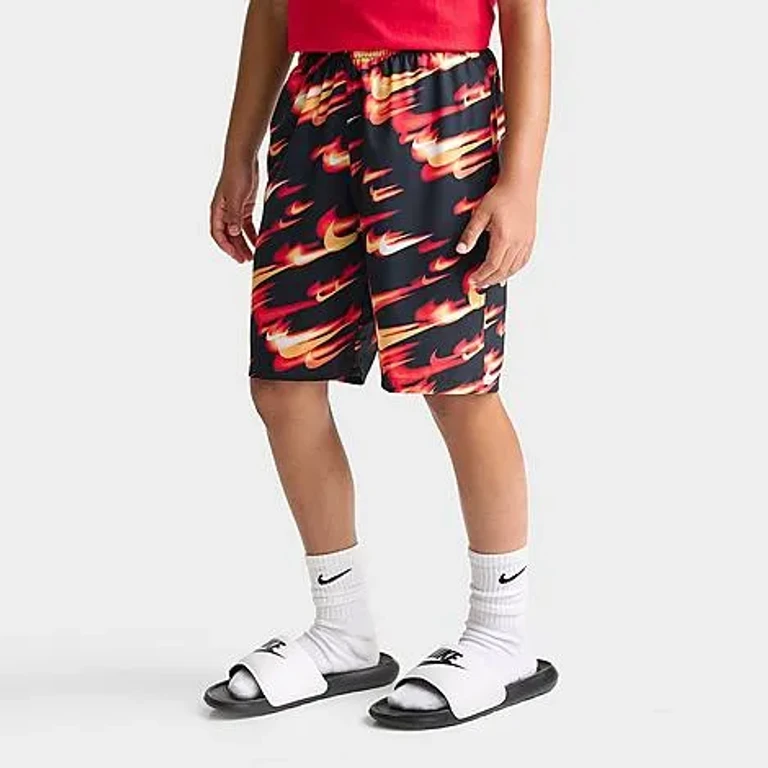 Nike Boys Big Kids Swim Heat Map Swoosh 7-Inch Lined Volley Shorts in Black Size: XS