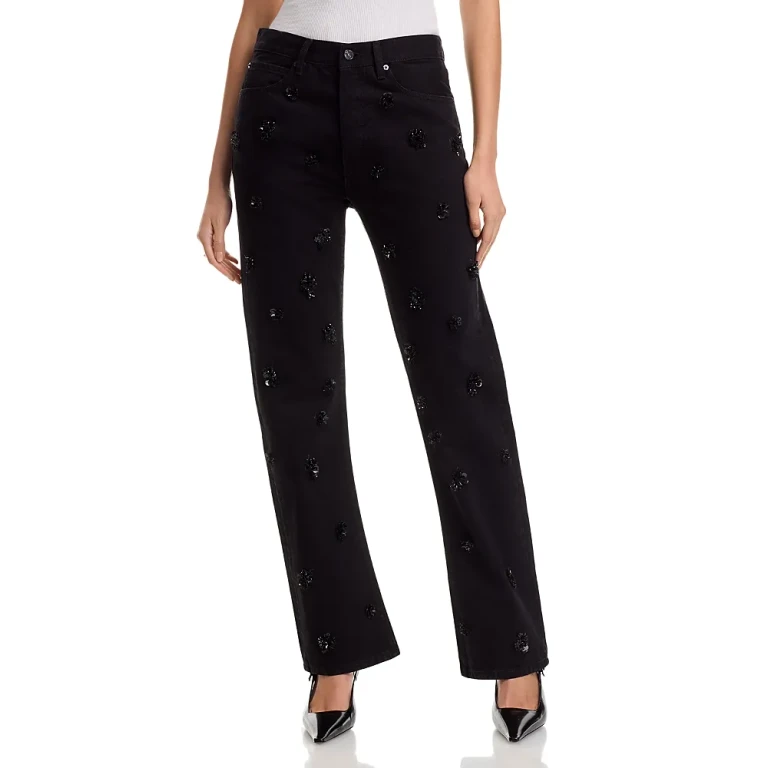 Frame The Embellished Vertical High Rise Jeans in Black