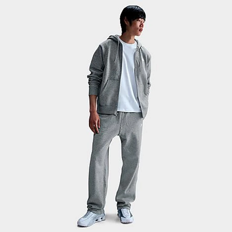 Nike Men's Club Fleece Premium Open-Hem Sweatpants in Dark Grey Heather/Light Smoke Grey/White Size: XS