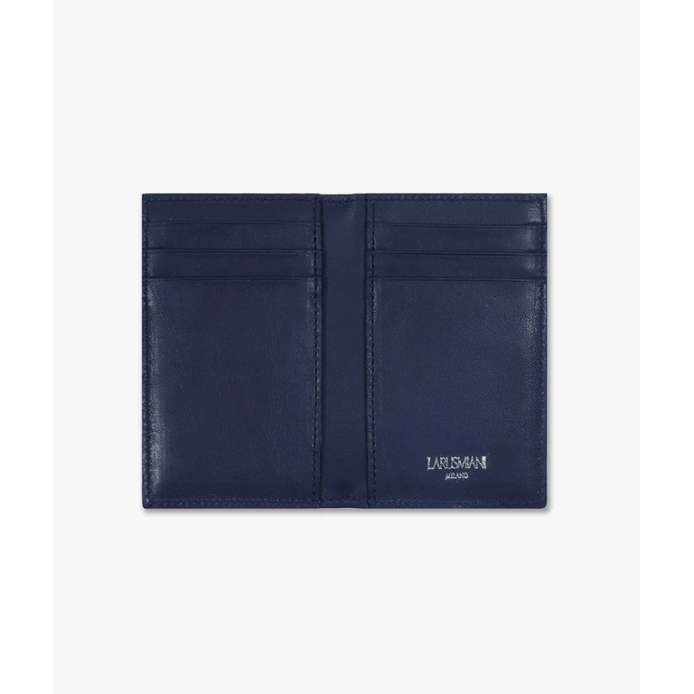 Larusmiani Vertical Alligator Card Holder Pesos Blue Credit And Business - Unisex