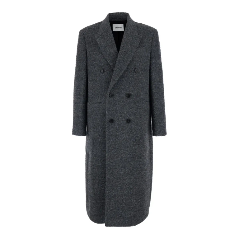Tonywack Grey Double-breasted Coat With Classic Lapels In Wool Blend Man