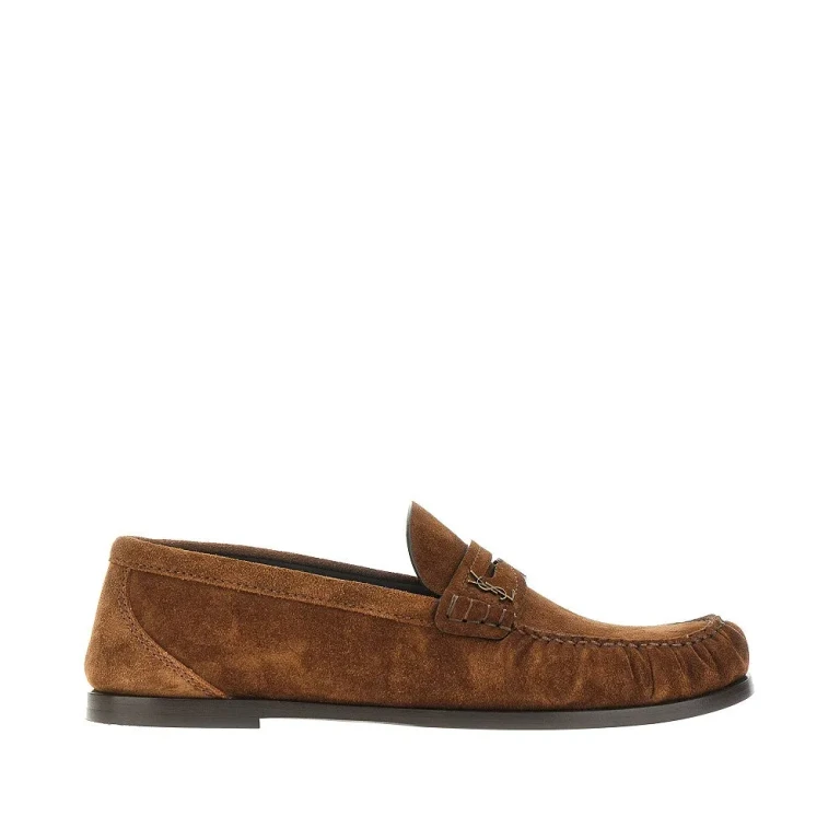 SAINT LAURENT Leather loafers with Cassandre logo Man 40