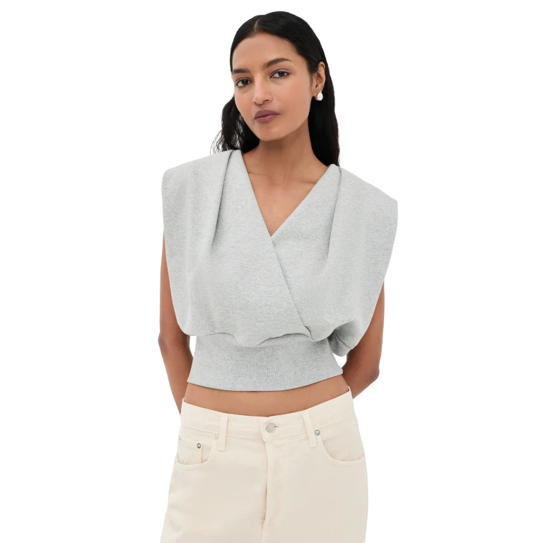 3.1 Phillip Lim Draped Sleeveless French Terry Top Lt Grey Melange M