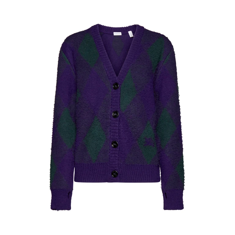 Burberry Purple Cardigan With Argyle Motif In Wool Woman