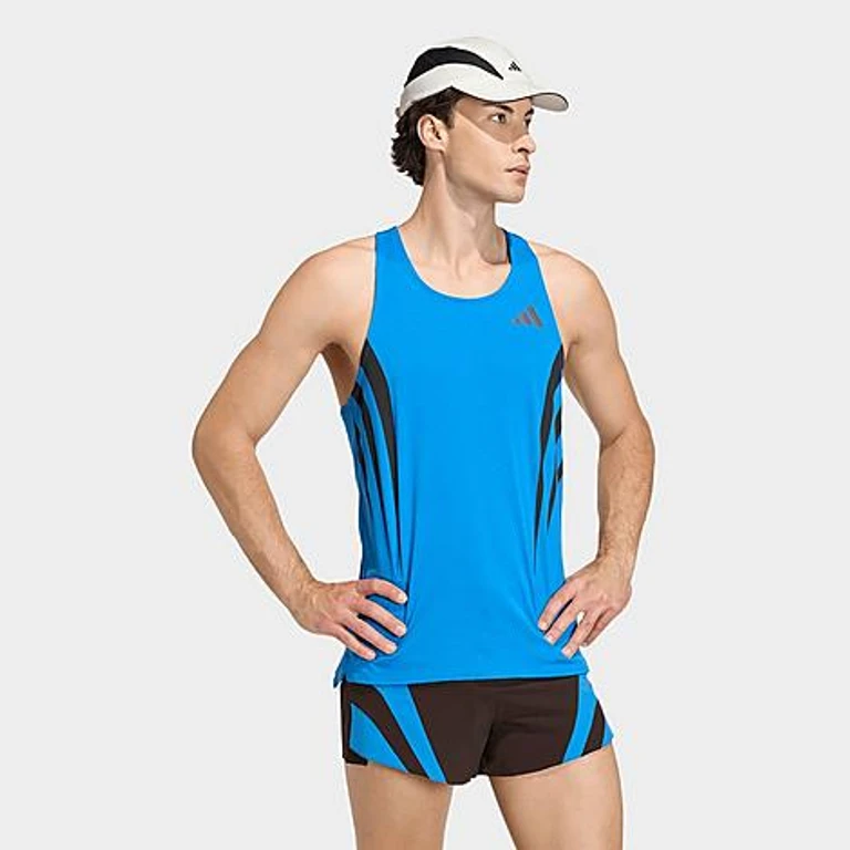 adidas Men's Adizero Archive Running Singlet in Ray Blue Size: Small