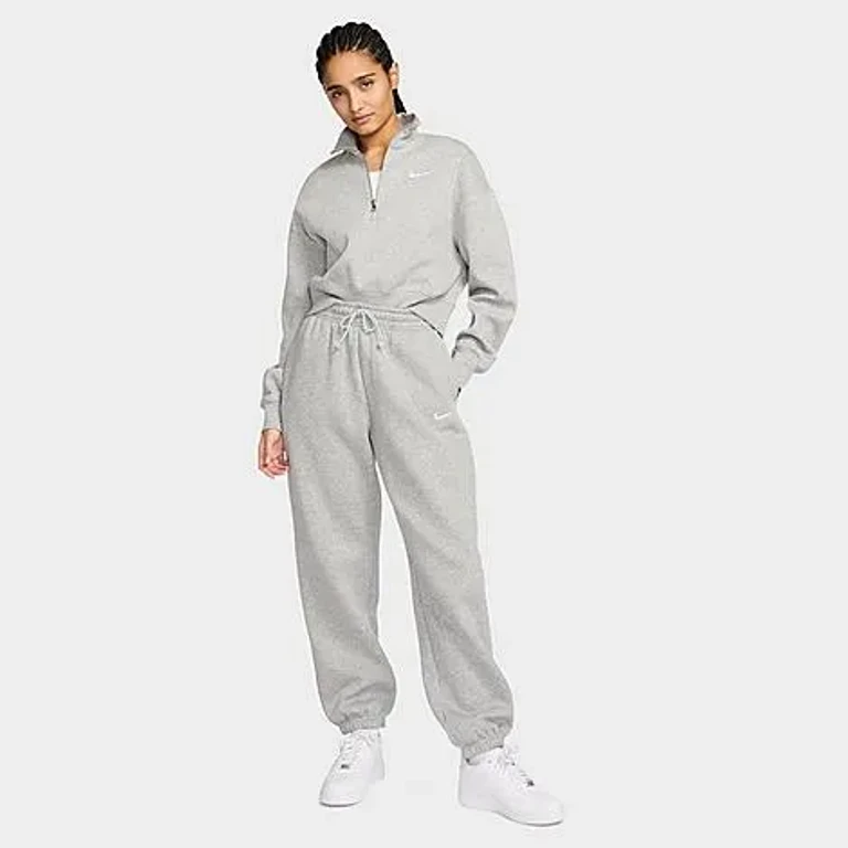 Nike Women's Sportswear Phoenix Fleece Oversized High-Waisted Jogger Pants in Dark Grey Heather/Sail Size: XXS