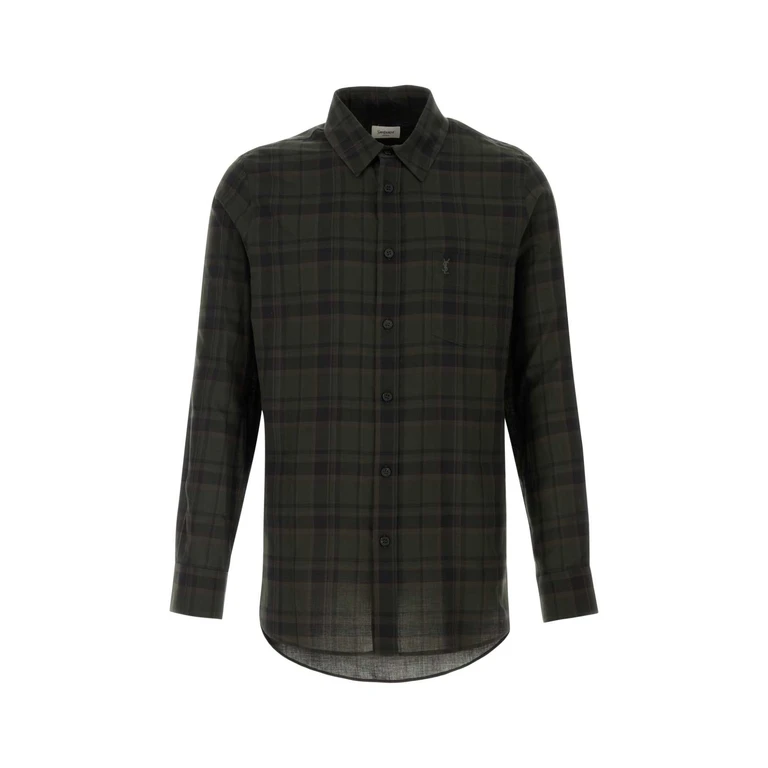 Saint Laurent Embroidered Cotton Shirt Falklandchecksod Exterior: Camicie - Men