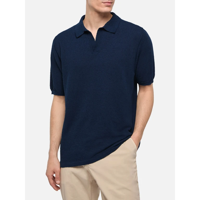 Mc2 Saint Barth Sloan Navy Blue Buttonless Terry Polo Shirt Knitwear - Men