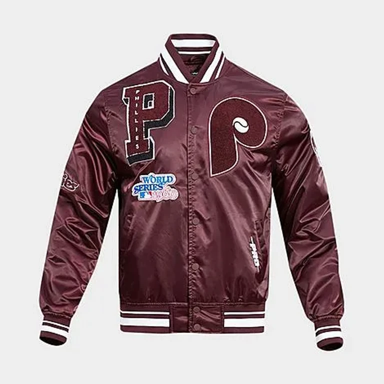 Pro Standard Men's Philadelphia Phillies MLB Retro Classic Mashup Rib Satin Jacket in Wine Size: Small