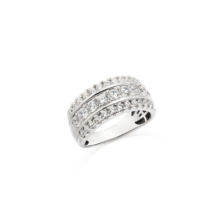 Diamond Triple Row Ring in 14K White Gold, 1.50 tcw