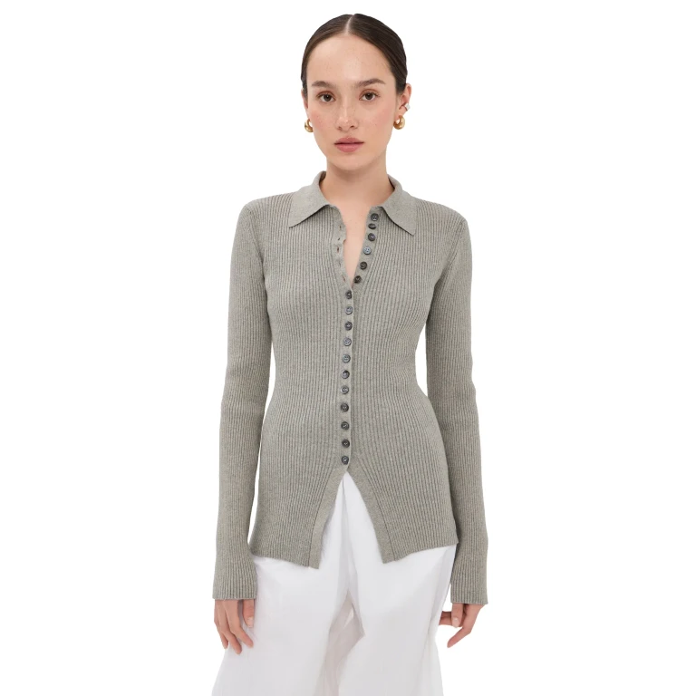 Róhe Elongated Ribbed Cardigan Light Grey Melange 42