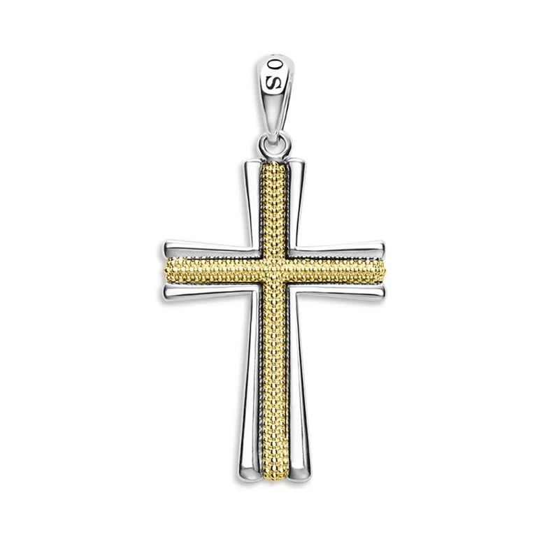 Lagos Men's 18K Yellow Gold & Sterling Silver Anthem Caviar Beaded Cross Amulet Pendant