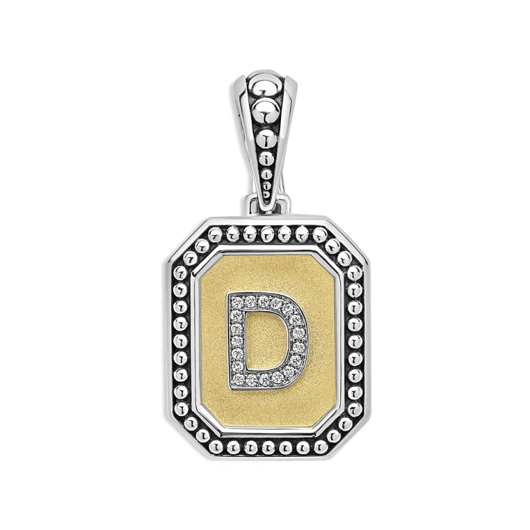 Lagos Signature Caviar Sterling Silver & 18K Yellow Gold Octagon Diamond A Initial Charm, 0.05 tcw