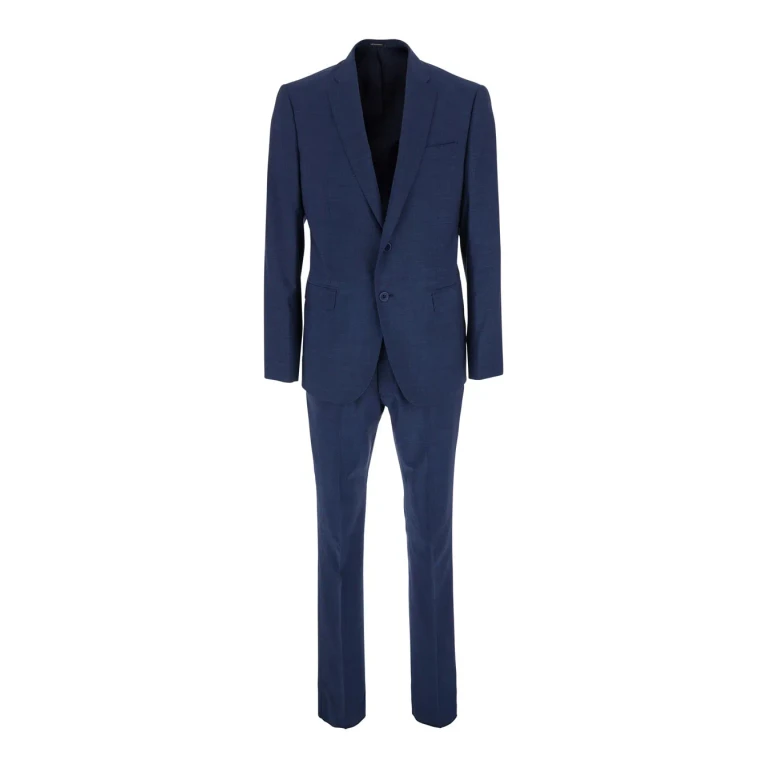 Emporio Armani Blue Single-breasted Suit With Notched Revers In Fabric For Men