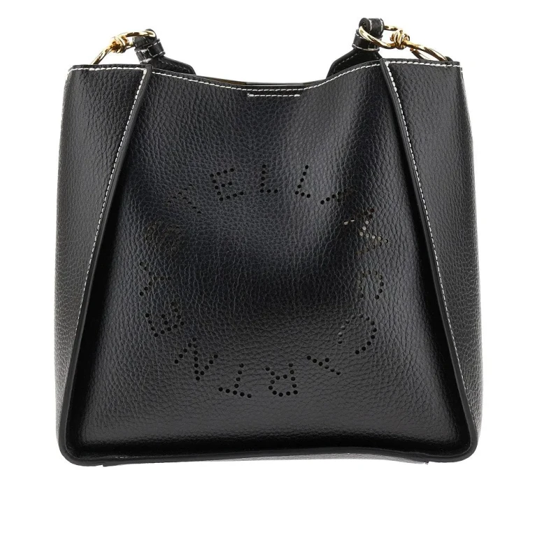 STELLA MCCARTNEY Black shoulder bag with perforated logo Woman One Size