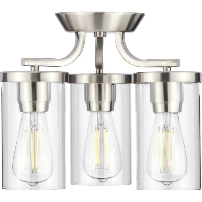 Brushed Nickel Three Light Semi Flush Mount from the Lassiter Collection